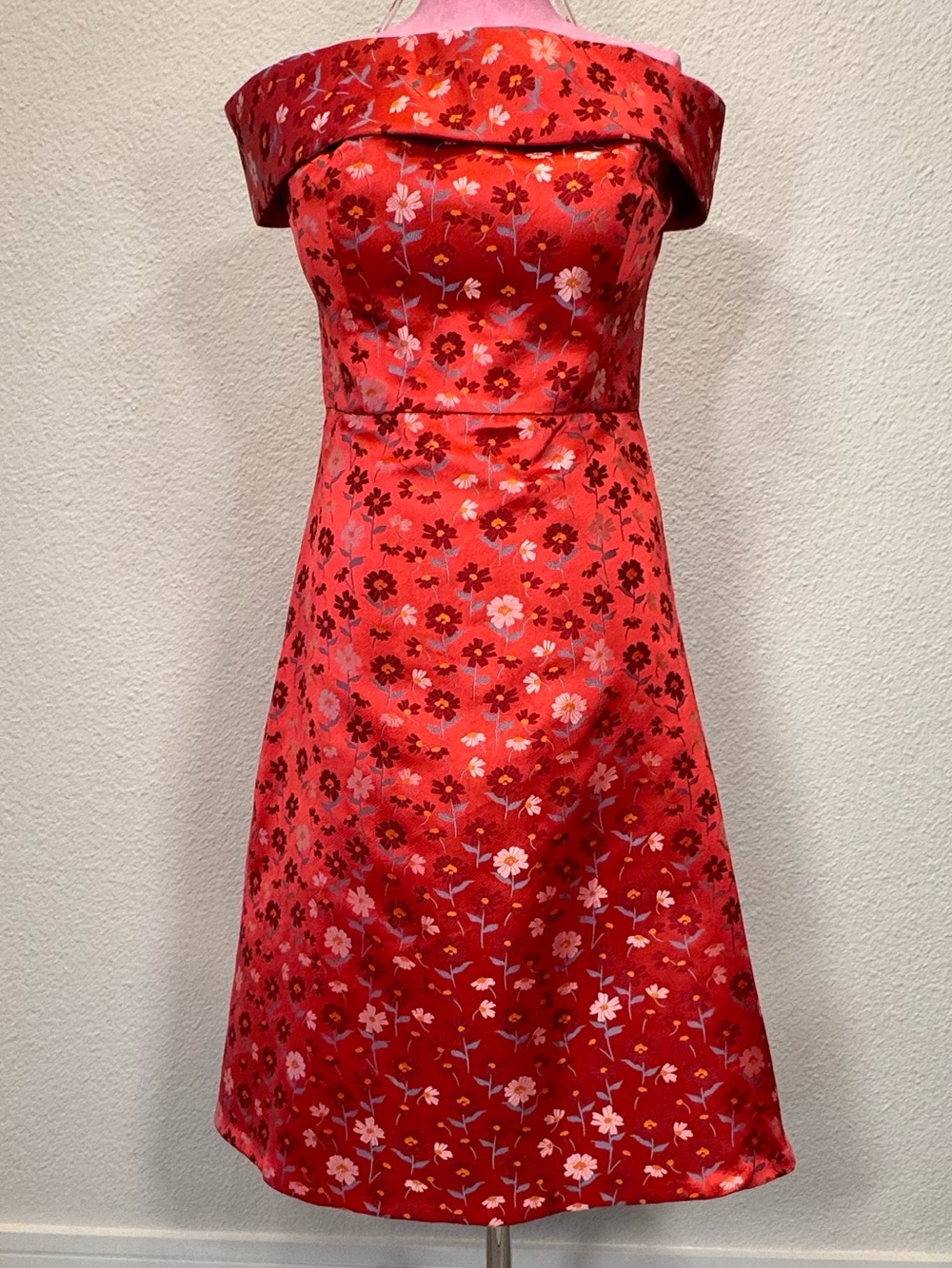 Calvin Klein Floral Brocade Jacquard Off Shoulder Fit Flare Dress Sz 12